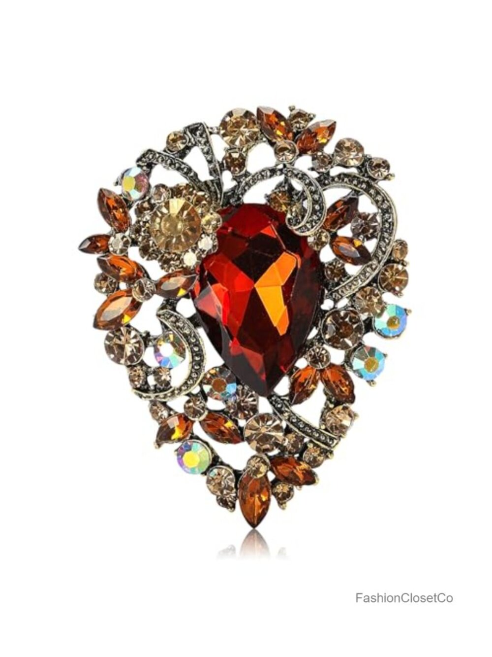 Vintage Crystal Floral Bouquet Brooch Gold Tone Pendant Women's